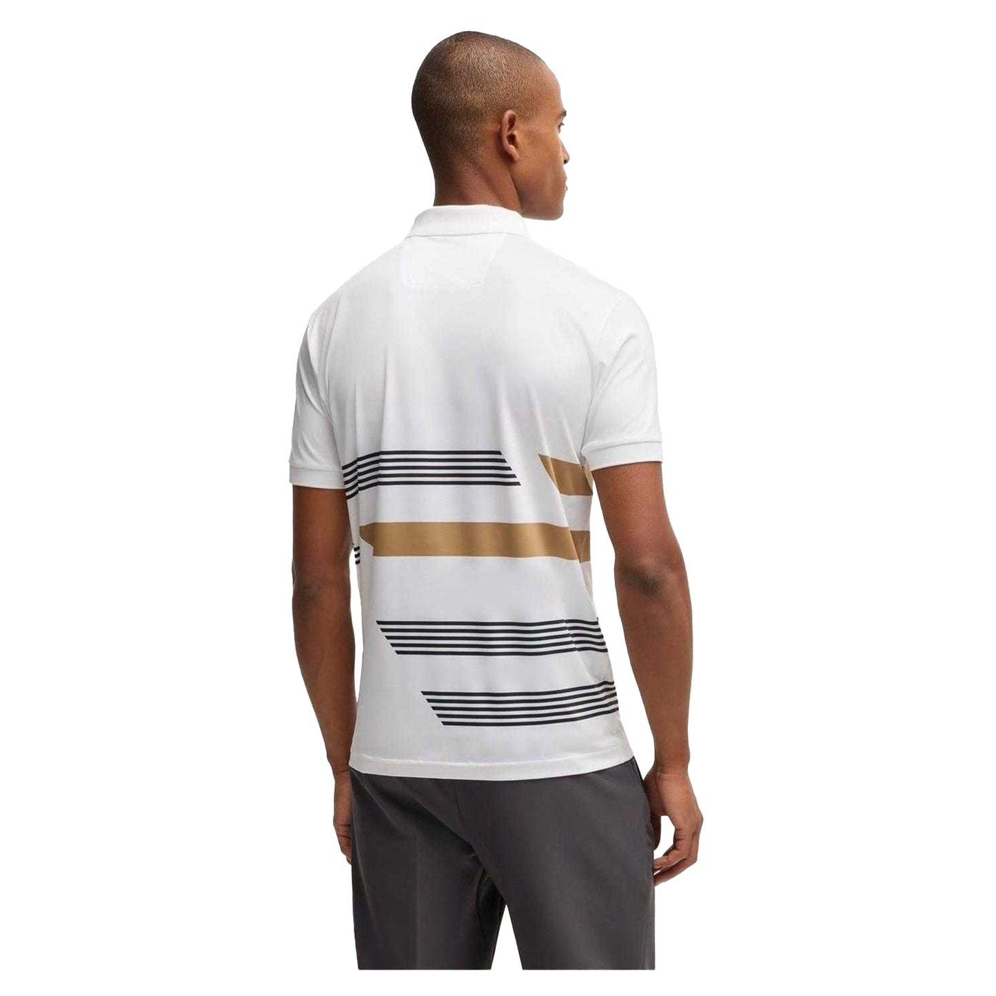 White Print - Back - Boss Mens Stripe Regular Polo Shirt