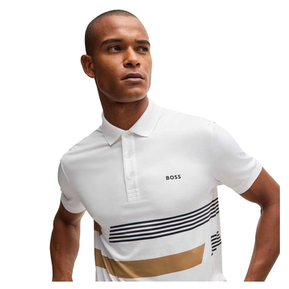 White Print - Side - Boss Mens Stripe Regular Polo Shirt