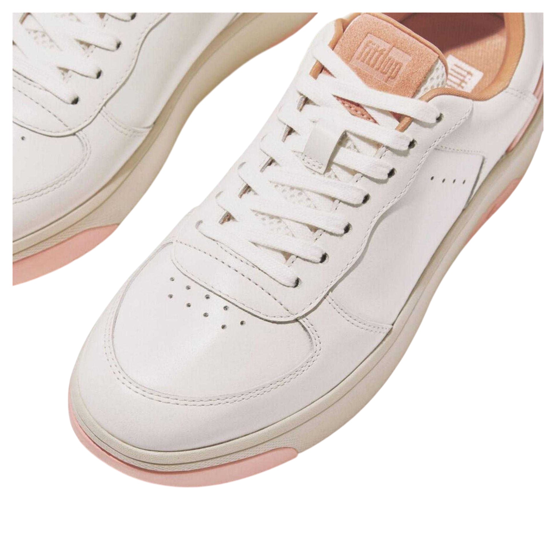 White-Pink - Close up - FitFlop Womens-Ladies Leather Trainers