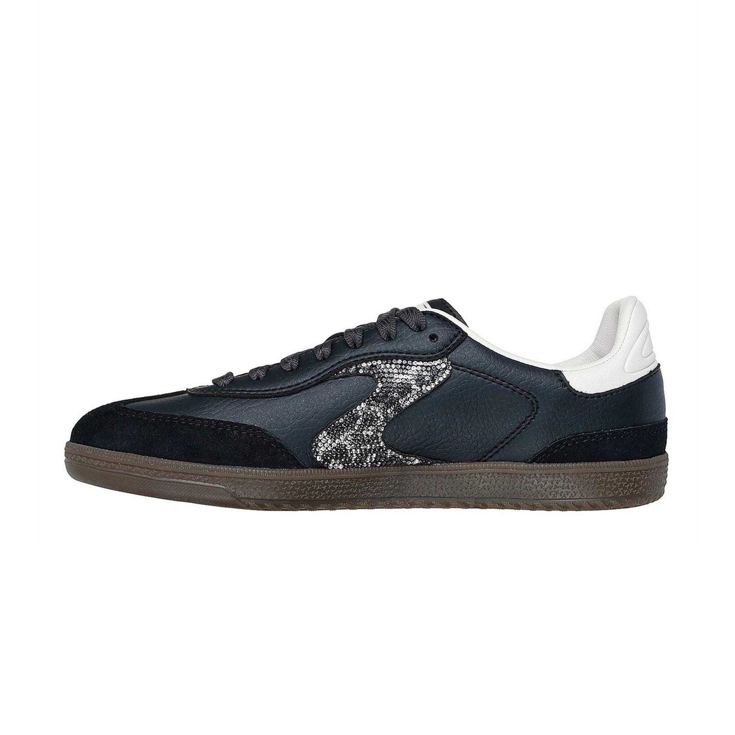 Black - Back - Skechers Womens-Ladies Leopard Print Leather Low Cut Trainers