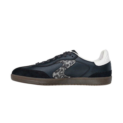 Black - Back - Skechers Womens-Ladies Leopard Print Leather Low Cut Trainers