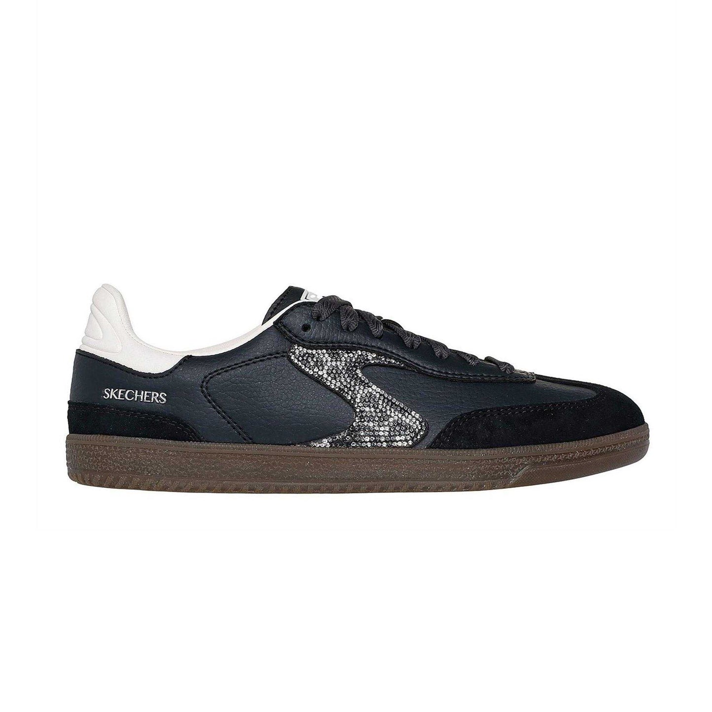 Black - Side - Skechers Womens-Ladies Leopard Print Leather Low Cut Trainers