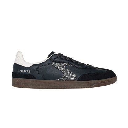 Black - Side - Skechers Womens-Ladies Leopard Print Leather Low Cut Trainers