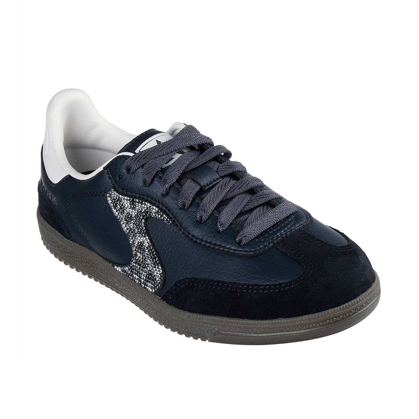 Black - Front - Skechers Womens-Ladies Leopard Print Leather Low Cut Trainers