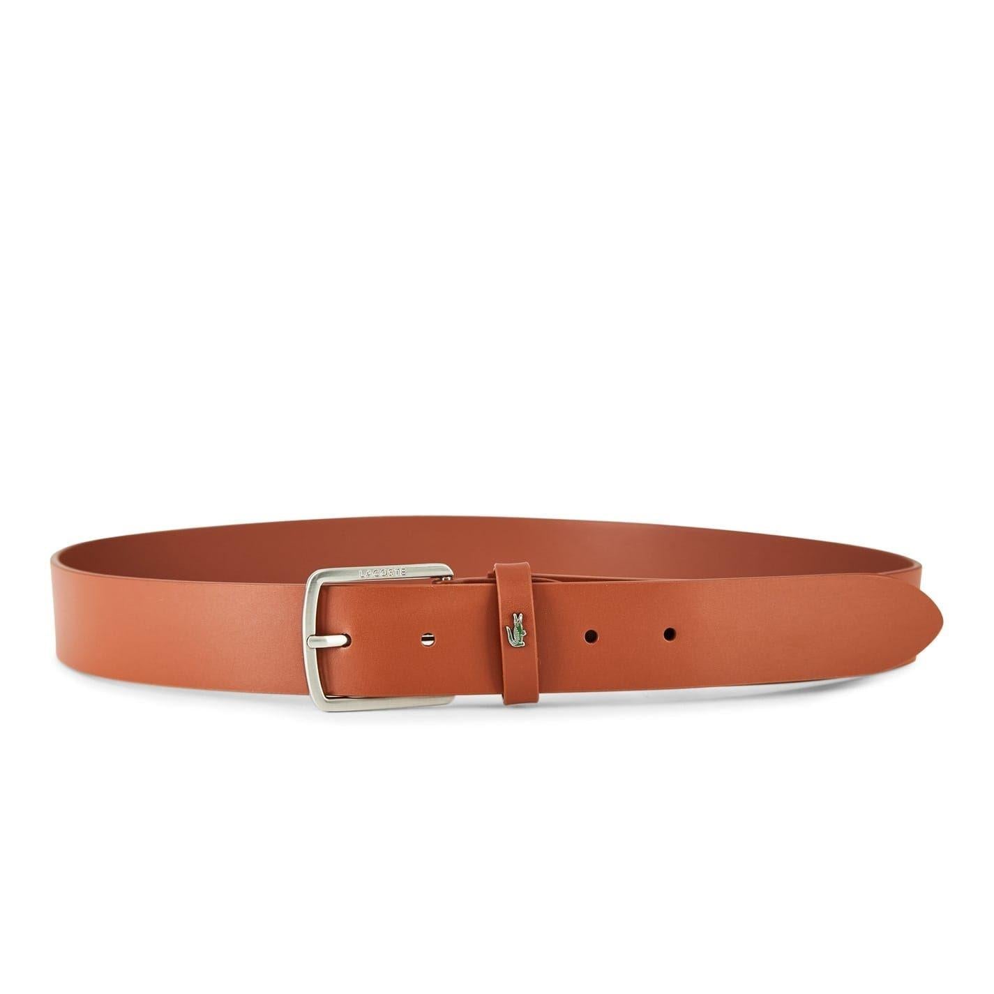 Tan - Back - Lacoste Mens Logo Leather Belt