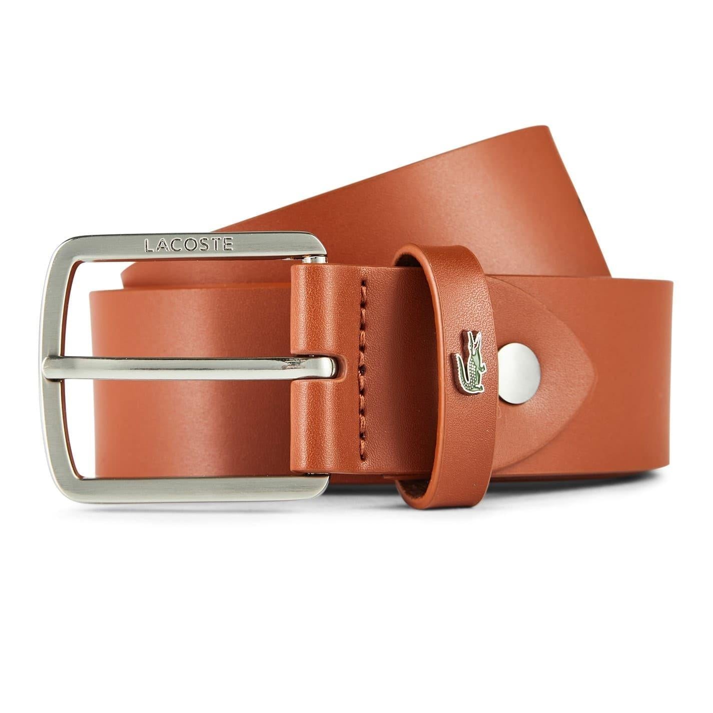 Tan - Front - Lacoste Mens Logo Leather Belt
