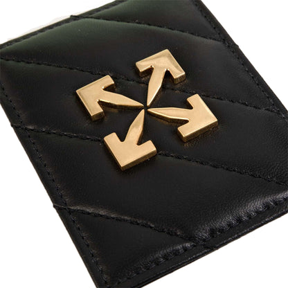 Black-Gold - Side - Off White Jitney Simple Logo Leather Card Holder