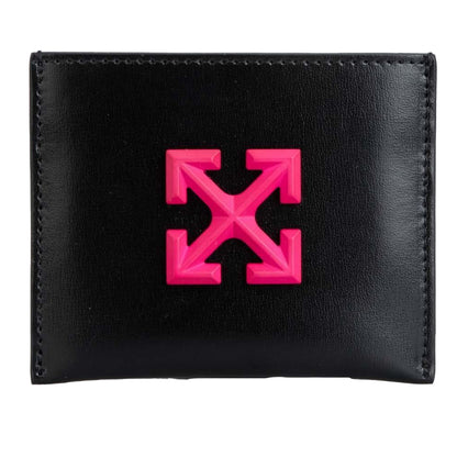 Black-Pink - Front - Off White Jitney Simple Logo Leather Card Holder
