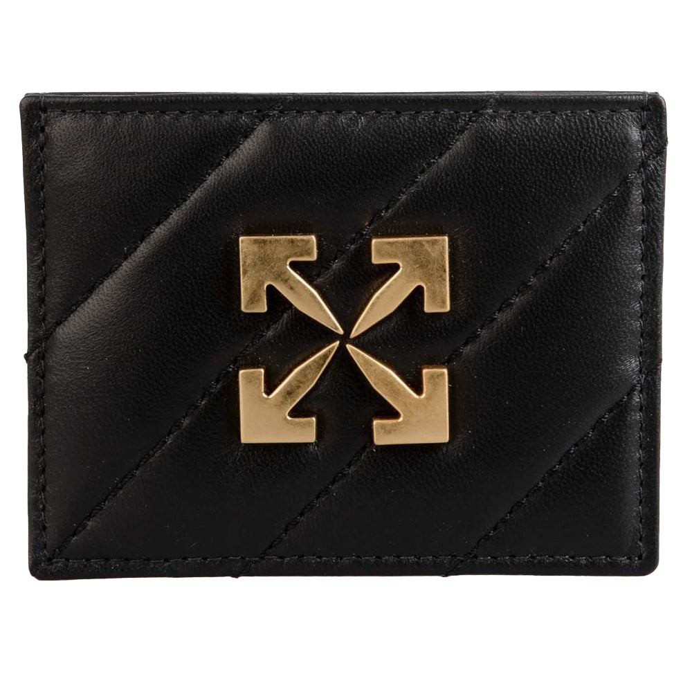 Black-Gold - Front - Off White Jitney Simple Logo Leather Card Holder