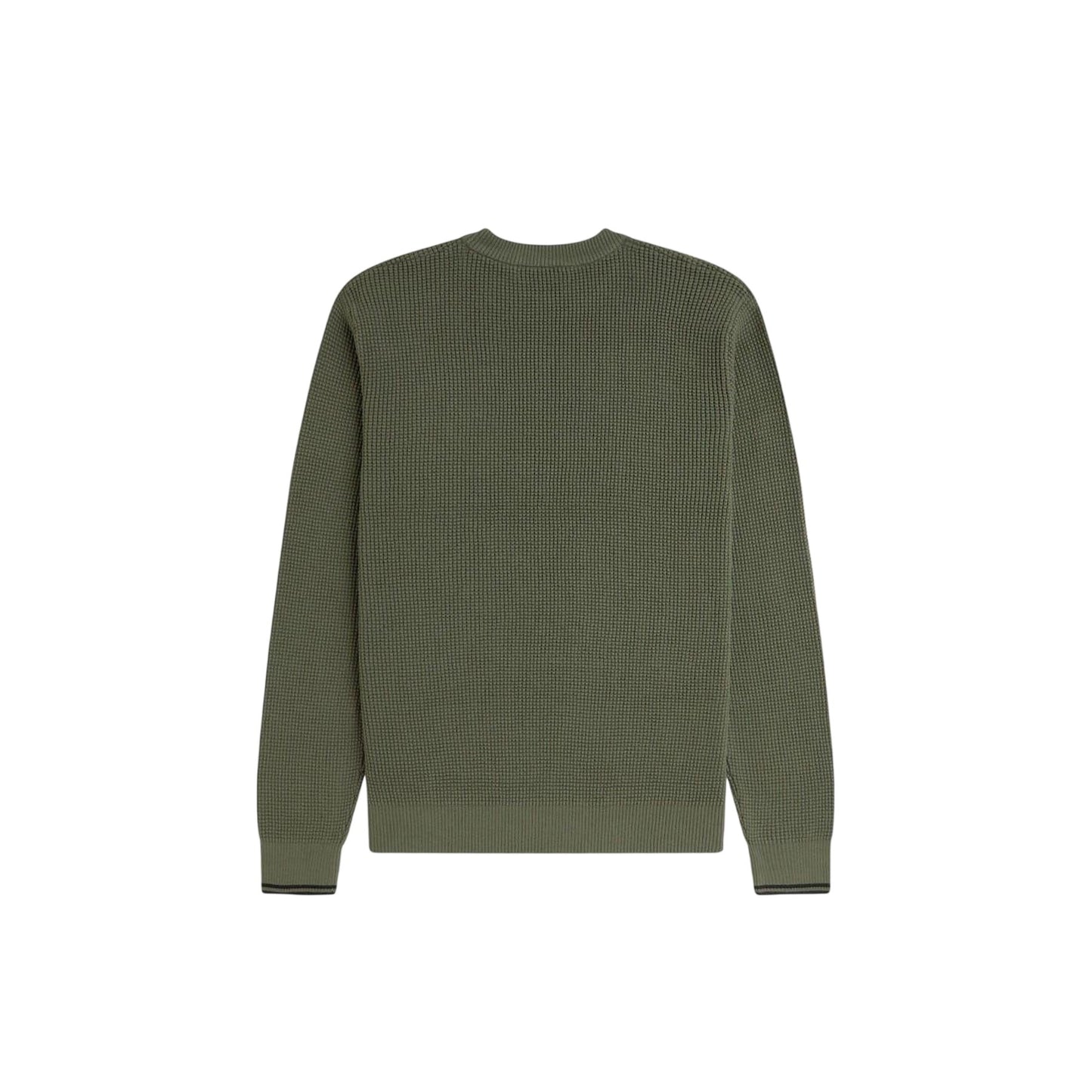Green - Back - Fred Perry Mens Embroidered Logo Waffle Jumper