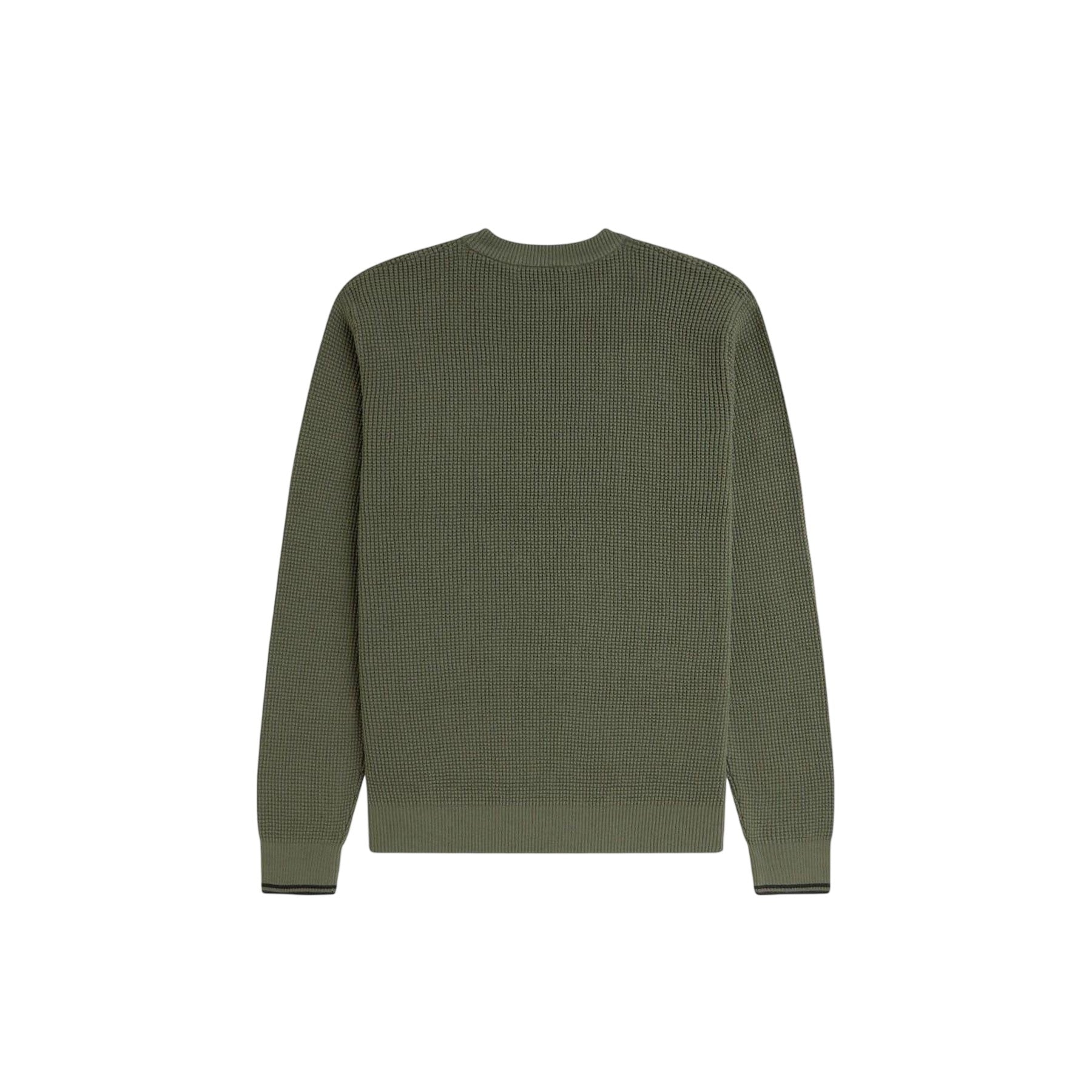 Green - Back - Fred Perry Mens Embroidered Logo Waffle Jumper