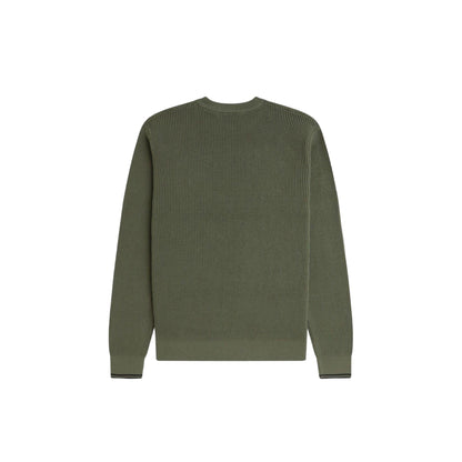 Green - Back - Fred Perry Mens Embroidered Logo Waffle Jumper
