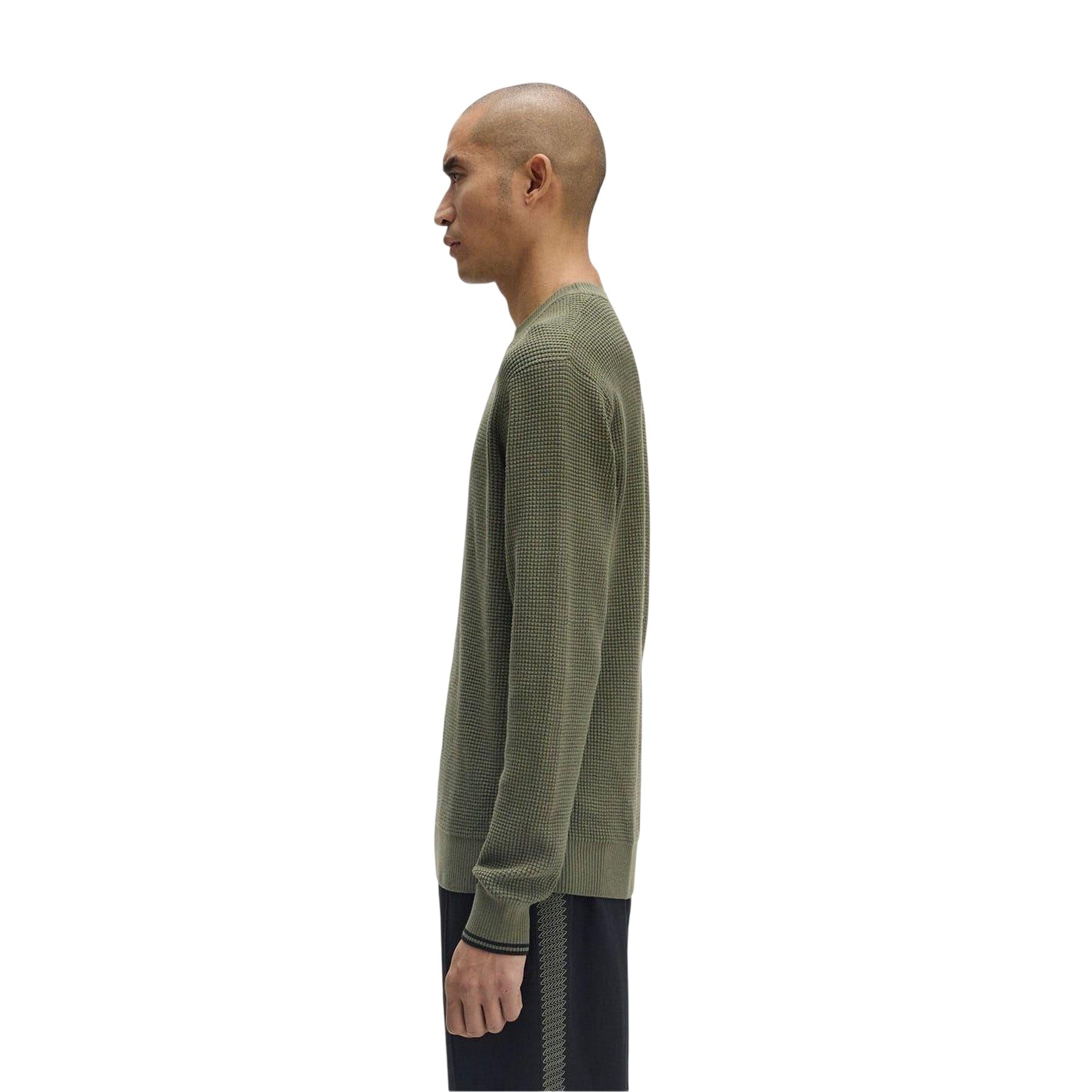 Green - Lifestyle - Fred Perry Mens Embroidered Logo Waffle Jumper