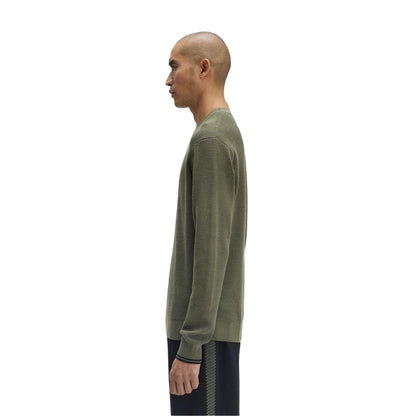 Green - Lifestyle - Fred Perry Mens Embroidered Logo Waffle Jumper