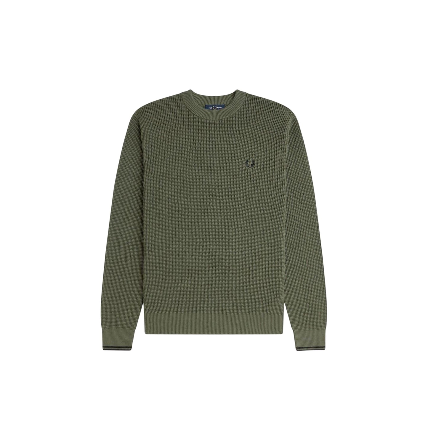 Green - Front - Fred Perry Mens Embroidered Logo Waffle Jumper