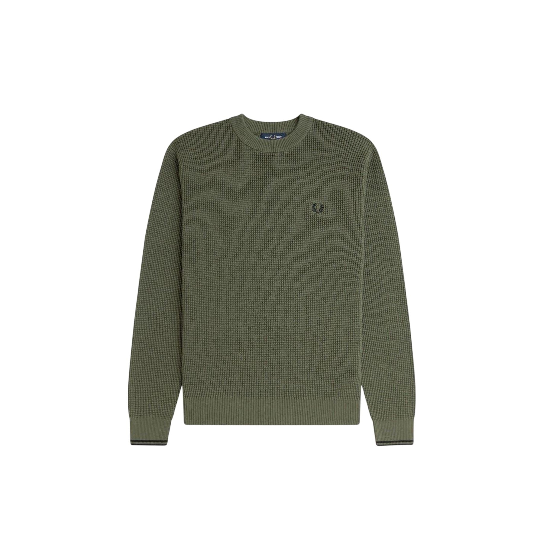 Green - Front - Fred Perry Mens Embroidered Logo Waffle Jumper