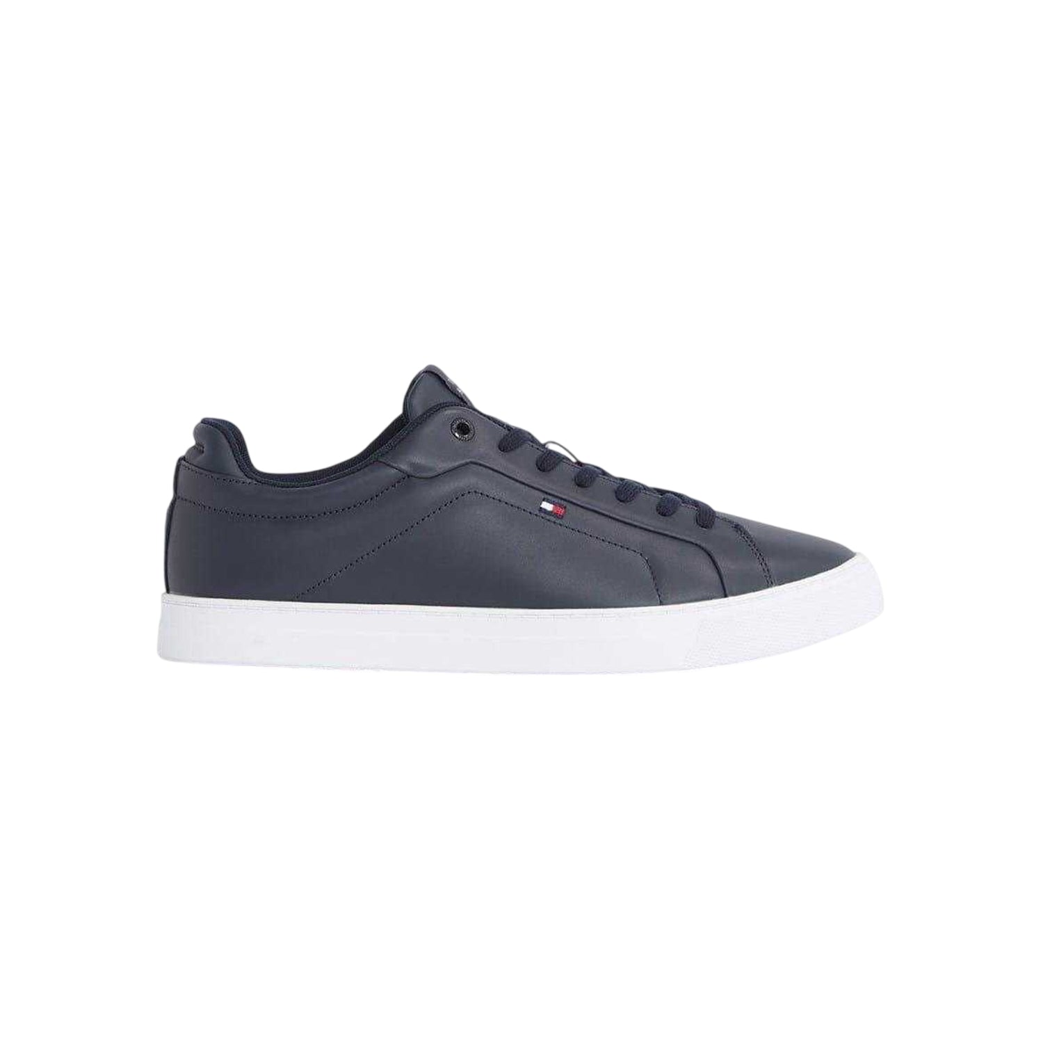 Navy-White - Side - Tommy Hilfiger Mens Nappa Leather Trainers