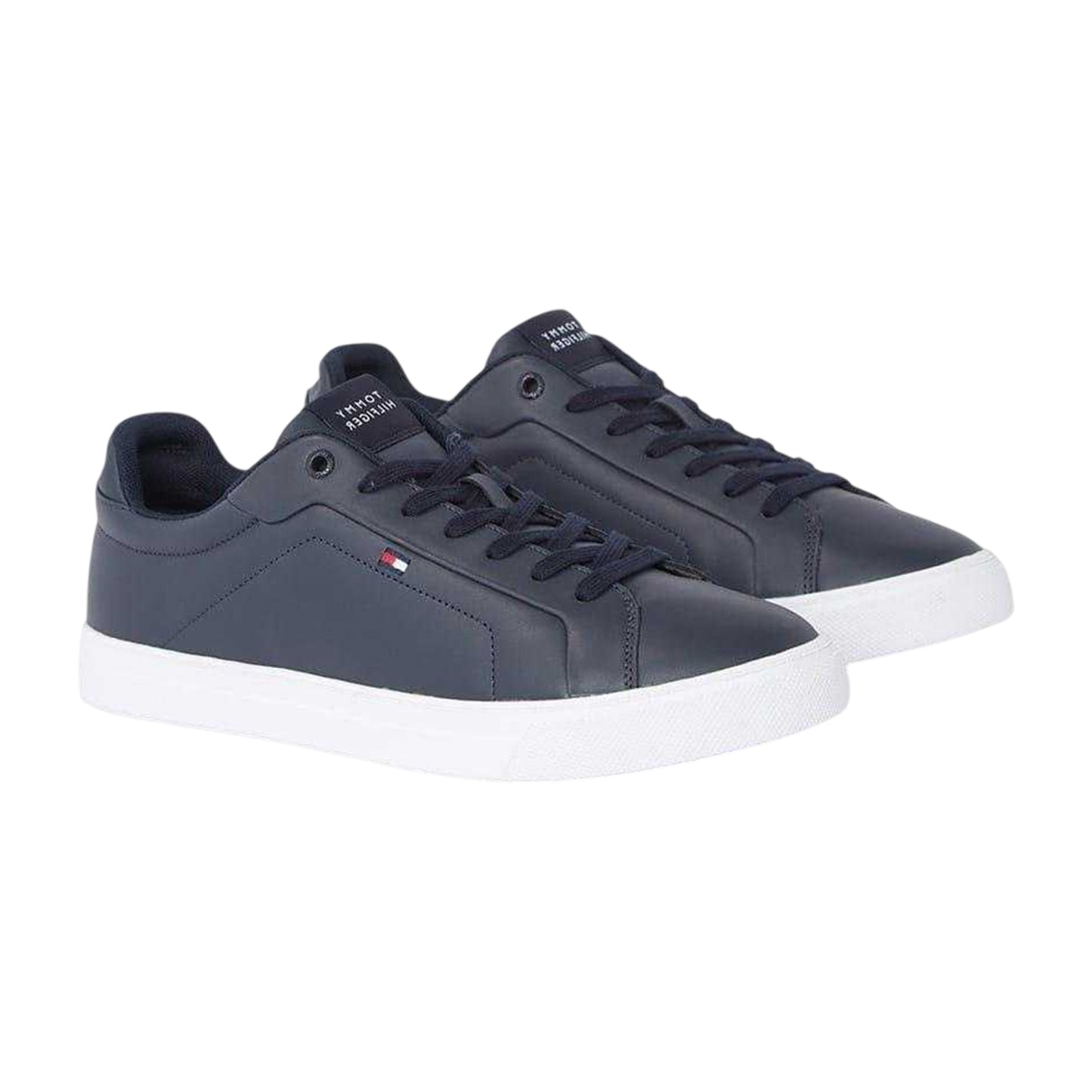 Navy-White - Front - Tommy Hilfiger Mens Nappa Leather Trainers