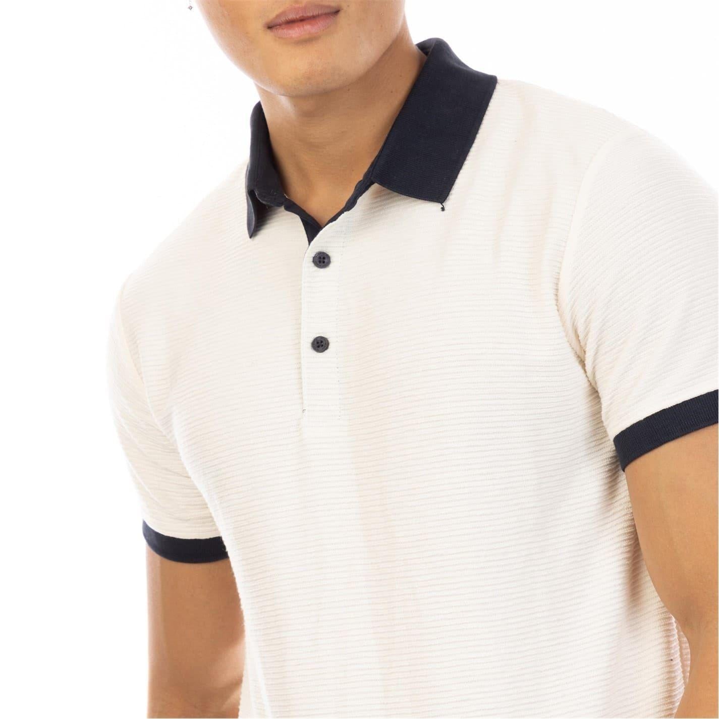 Off White - Side - Peter Werth Mens Reeves Ribbed Short-Sleeved Polo Shirt