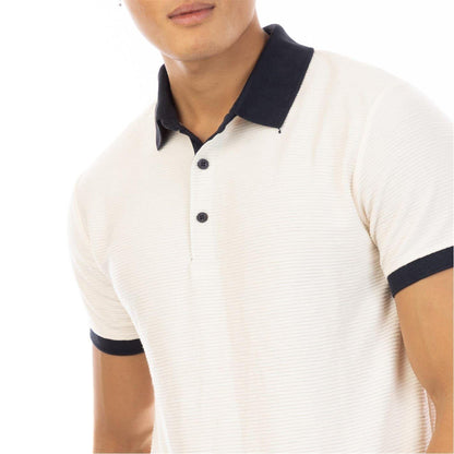 Off White - Side - Peter Werth Mens Reeves Ribbed Short-Sleeved Polo Shirt
