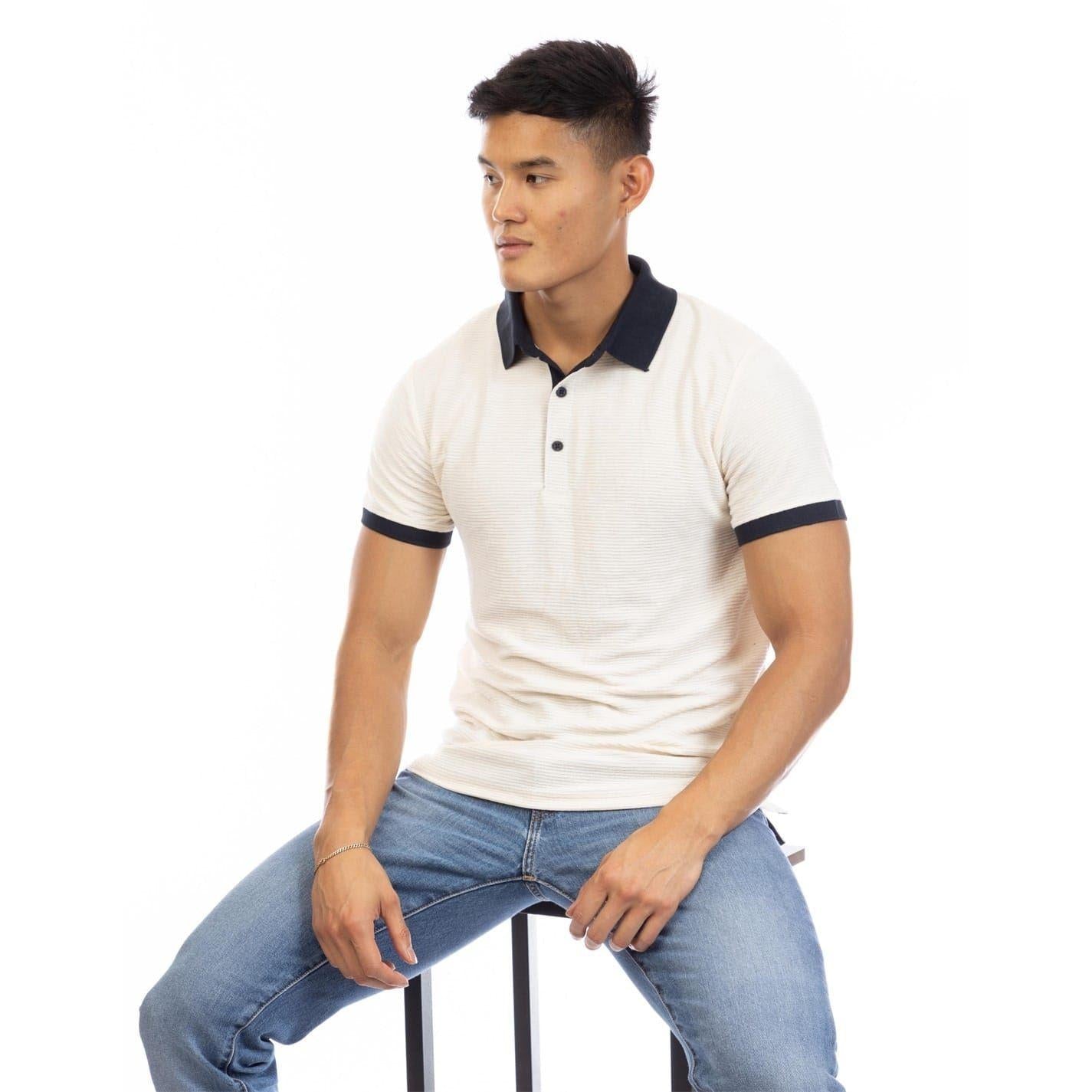 Off White - Lifestyle - Peter Werth Mens Reeves Ribbed Short-Sleeved Polo Shirt