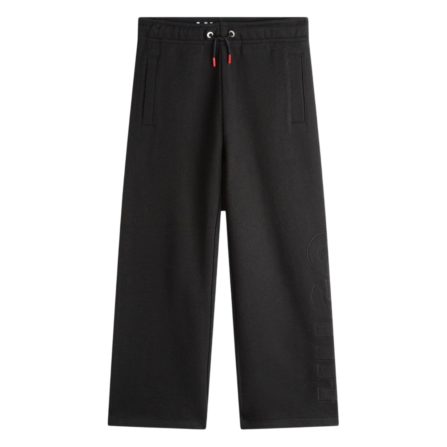 Black - Front - Hugo Childrens-Kids Embroidered Logo Wide Leg Sweatpants