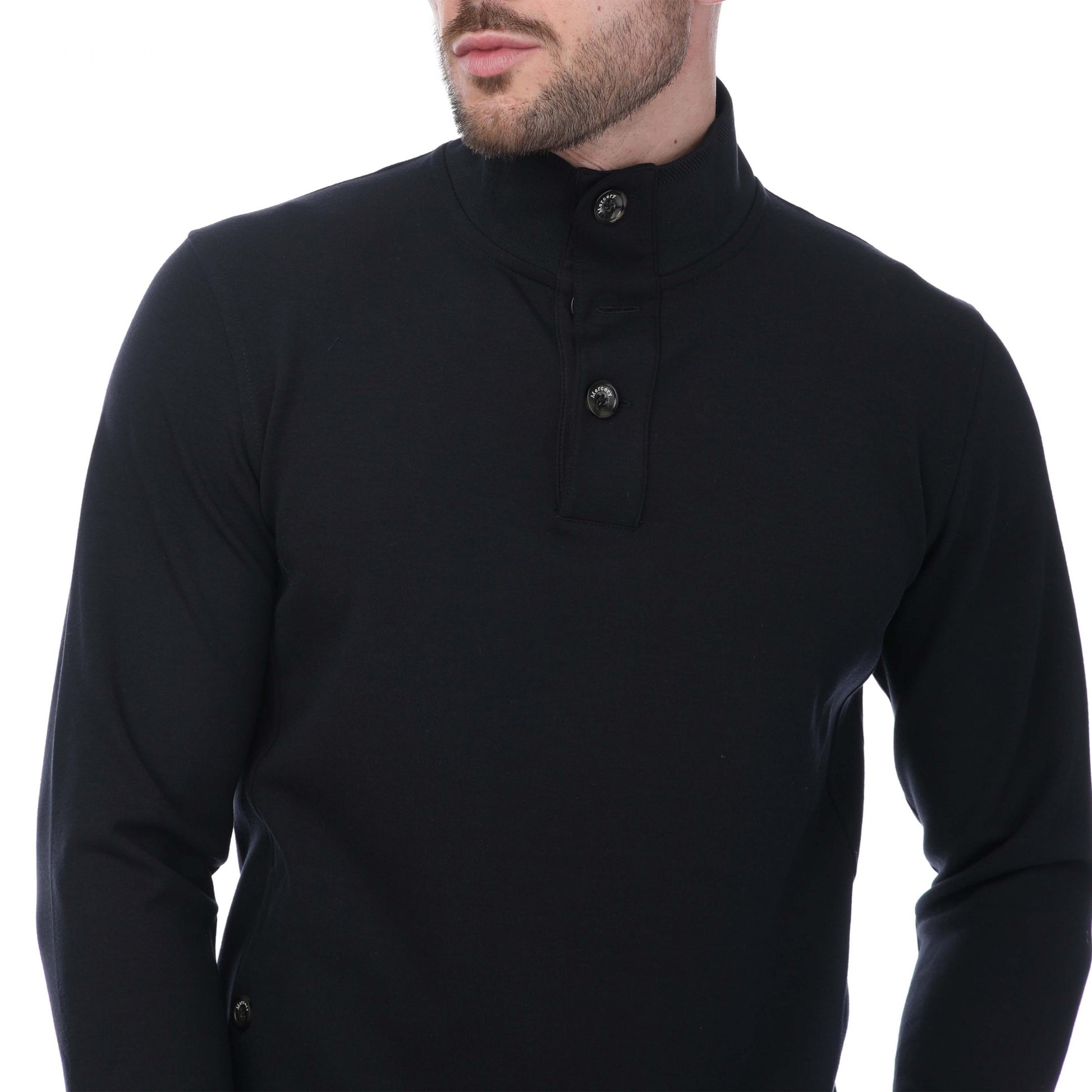 Navy - Lifestyle - Mercery Mens Lux Jersey Button Neck Sweatshirt