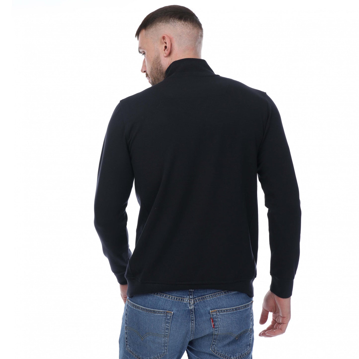 Navy - Back - Mercery Mens Lux Jersey Button Neck Sweatshirt