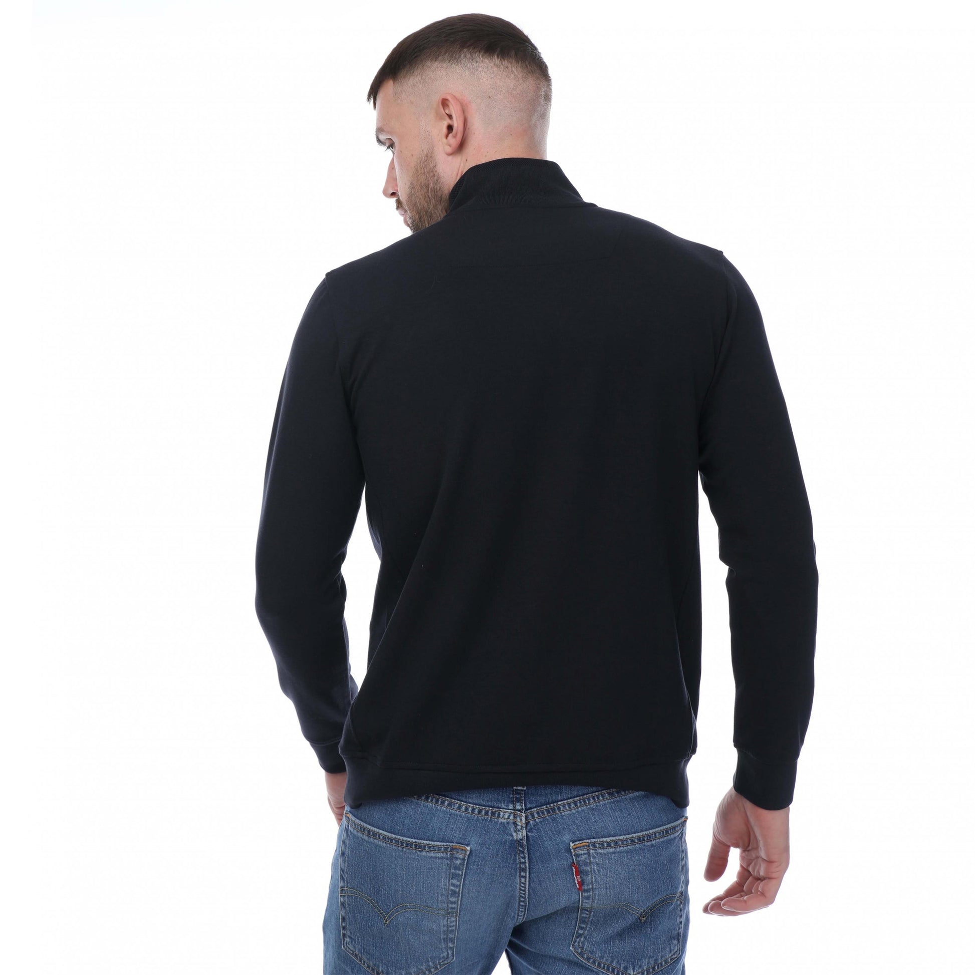 Navy - Back - Mercery Mens Lux Jersey Button Neck Sweatshirt