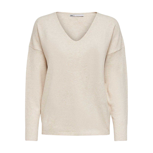 Birch Marl - Front - Only Womens-Ladies Rica V Neck Jumper