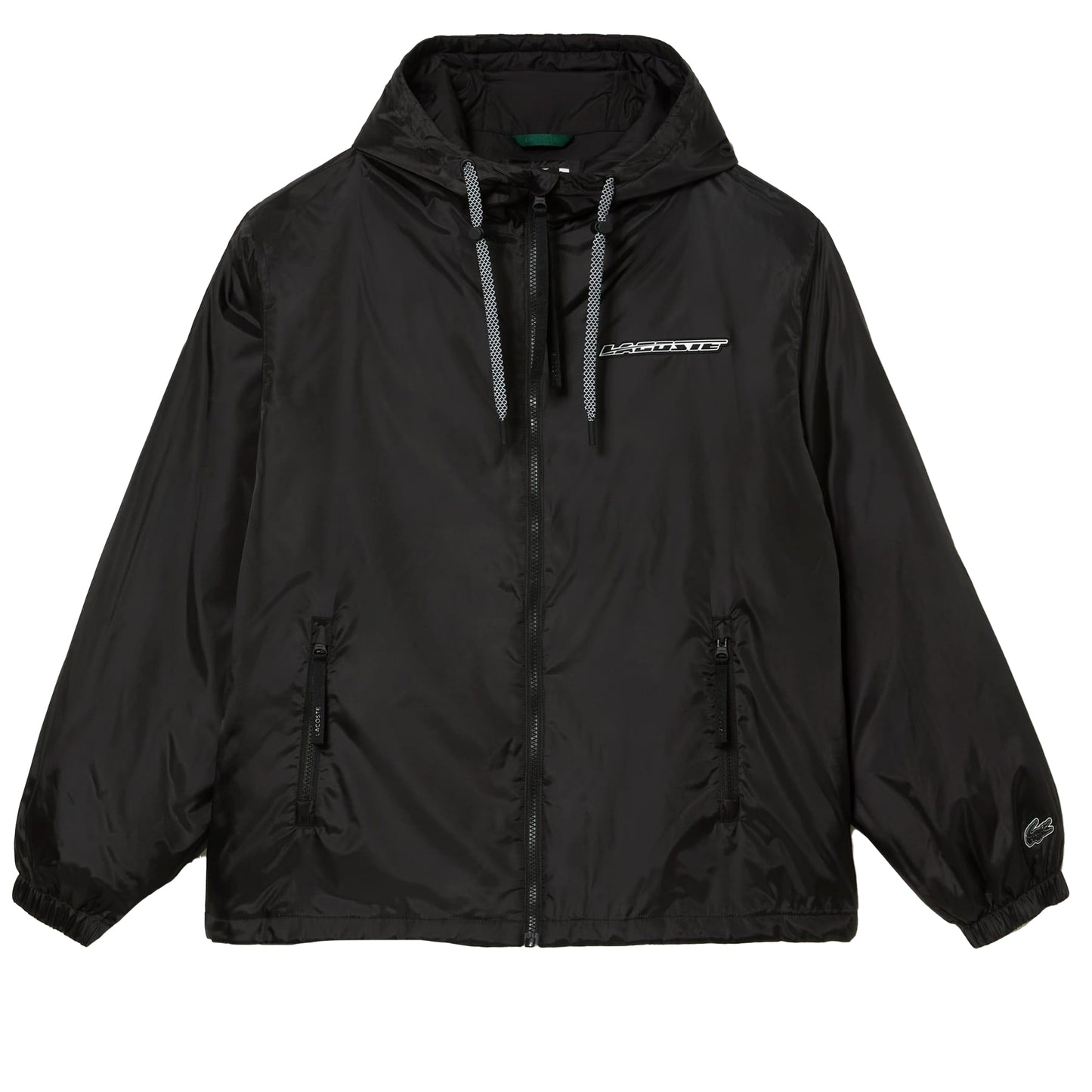 Black - Front - Lacoste Mens Hooded Quilted Cropped Padded Jacket
