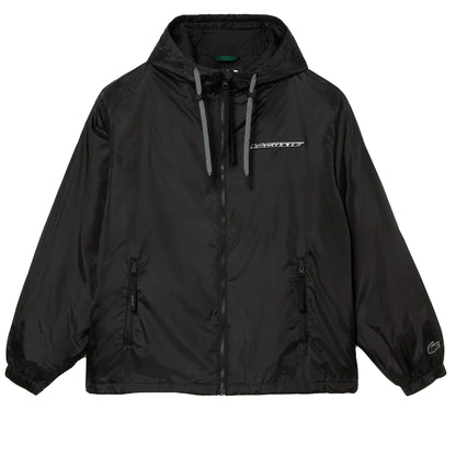 Black - Front - Lacoste Mens Hooded Quilted Cropped Padded Jacket