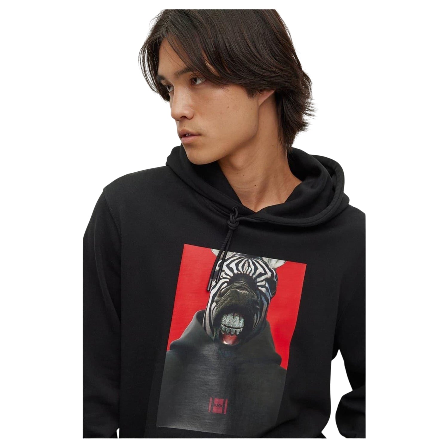 Black - Side - Hugo Mens Zebra Hoodie