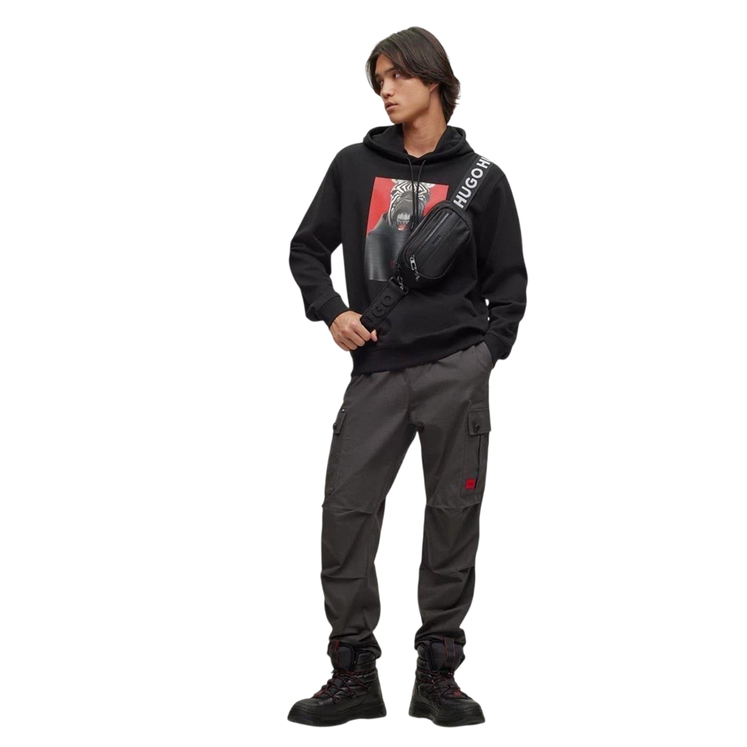 Black - Pack Shot - Hugo Mens Zebra Hoodie