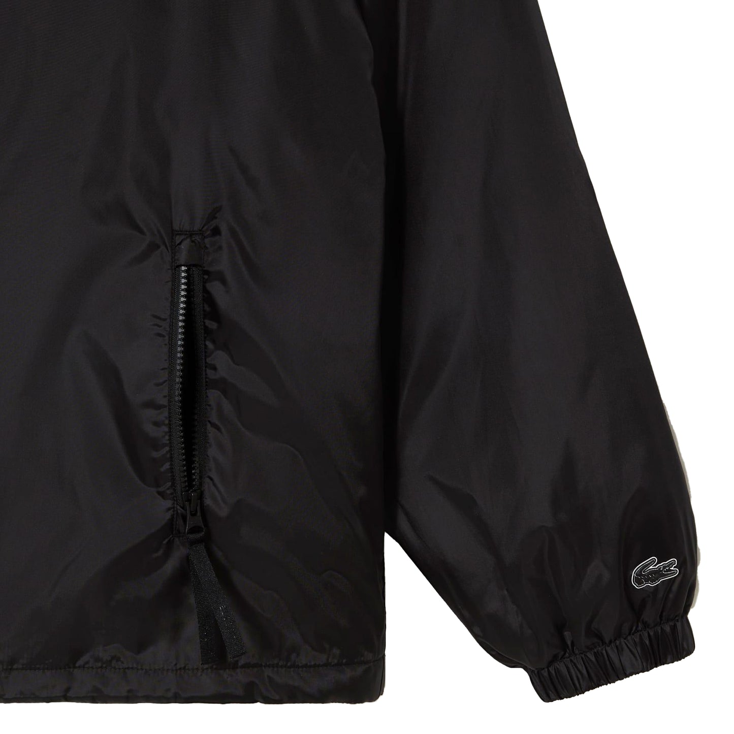 Black - Side - Lacoste Mens Hooded Quilted Cropped Padded Jacket