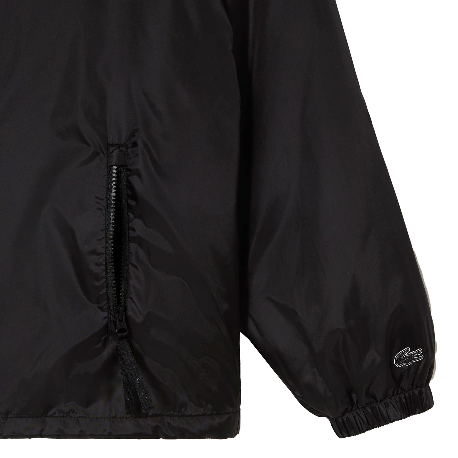 Black - Side - Lacoste Mens Hooded Quilted Cropped Padded Jacket