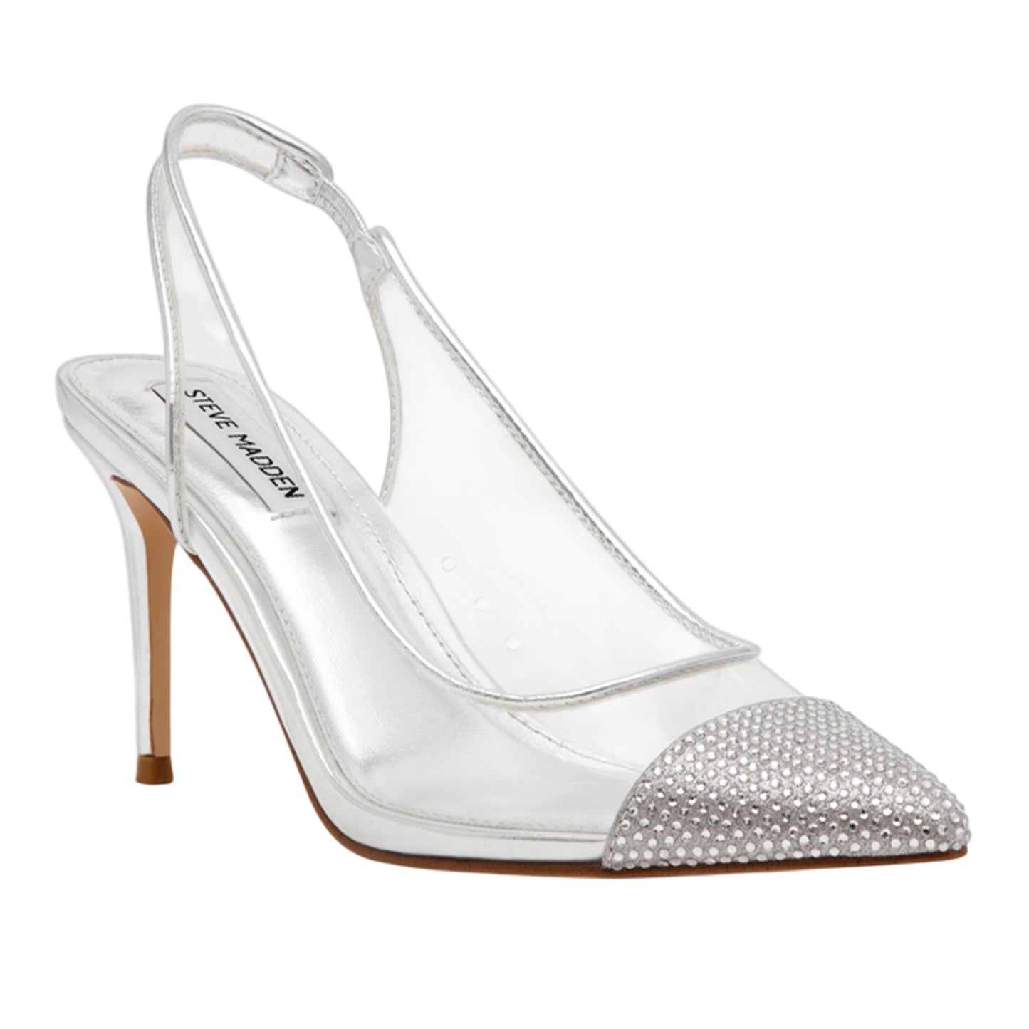Silver - Front - Steve Madden Womens-Ladies Leena Metallic Sling Back Pumps