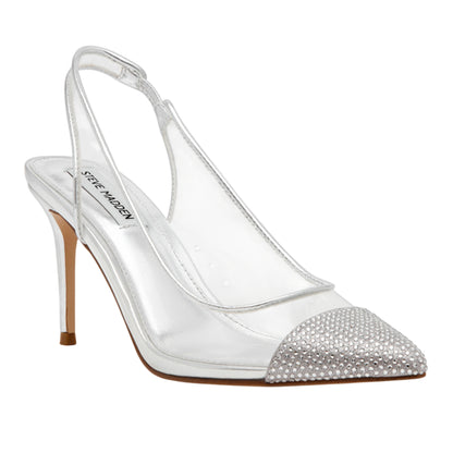Silver - Front - Steve Madden Womens-Ladies Leena Metallic Sling Back Pumps