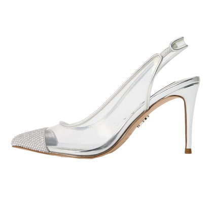 Silver - Side - Steve Madden Womens-Ladies Leena Metallic Sling Back Pumps