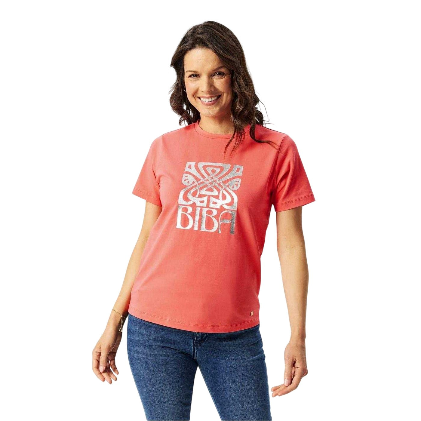 Coral Pink - Side - Biba Womens-Ladies Logo T-Shirt