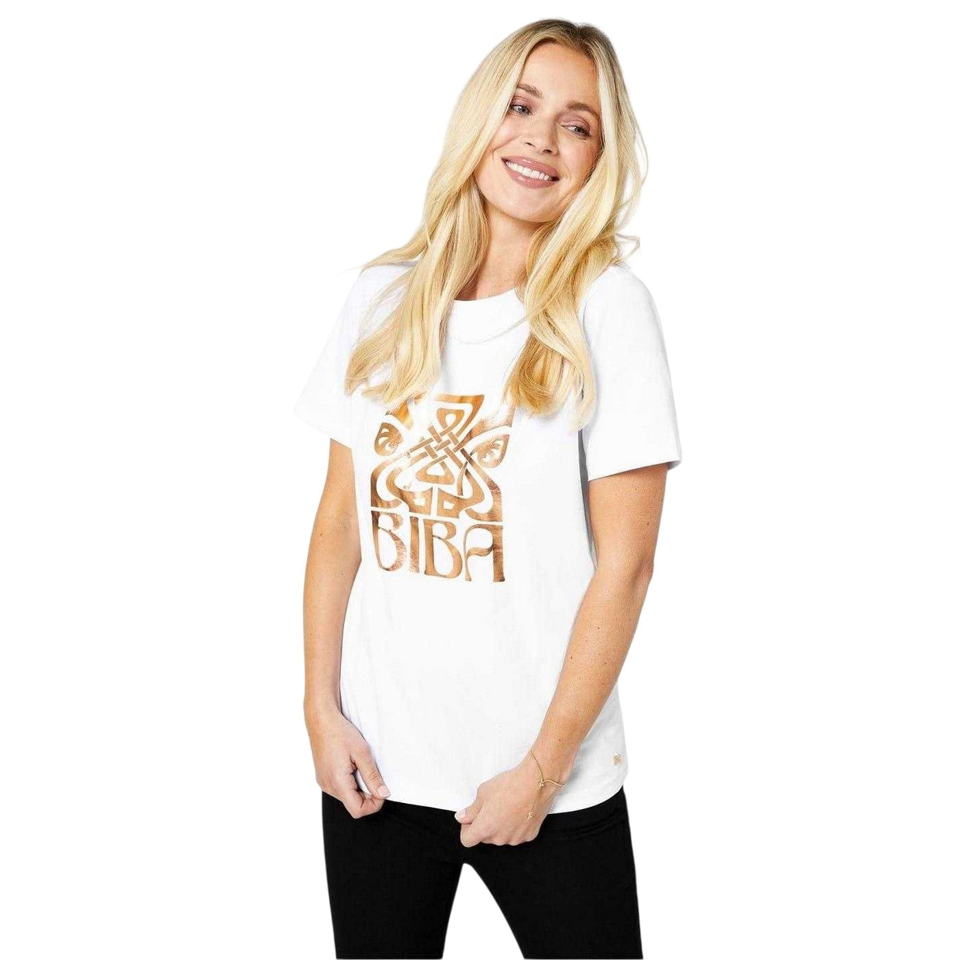 White - Lifestyle - Biba Womens-Ladies Logo T-Shirt