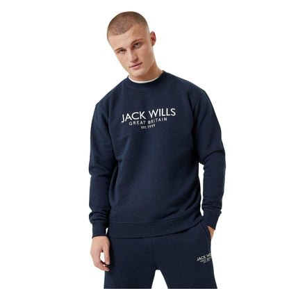Navy - Side - Jack Wills Mens Belvue Embroidered Logo Sweatshirt