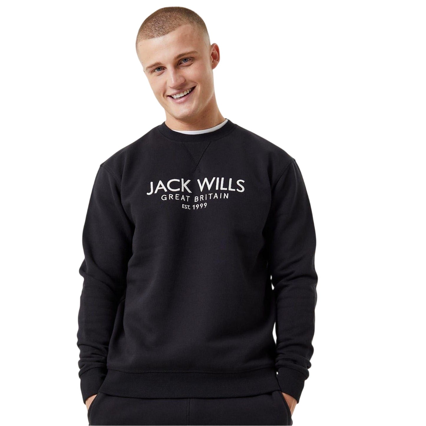 Black - Side - Jack Wills Mens Belvue Embroidered Logo Sweatshirt