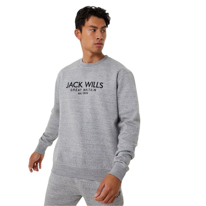 Grey Marl - Side - Jack Wills Mens Belvue Embroidered Logo Sweatshirt