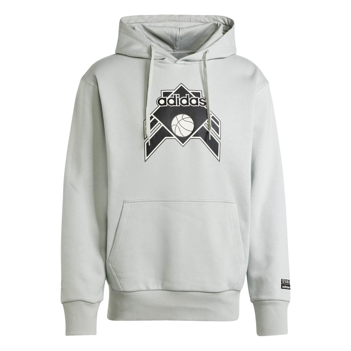 Silver - Front - Adidas Mens Graphic Hoodie
