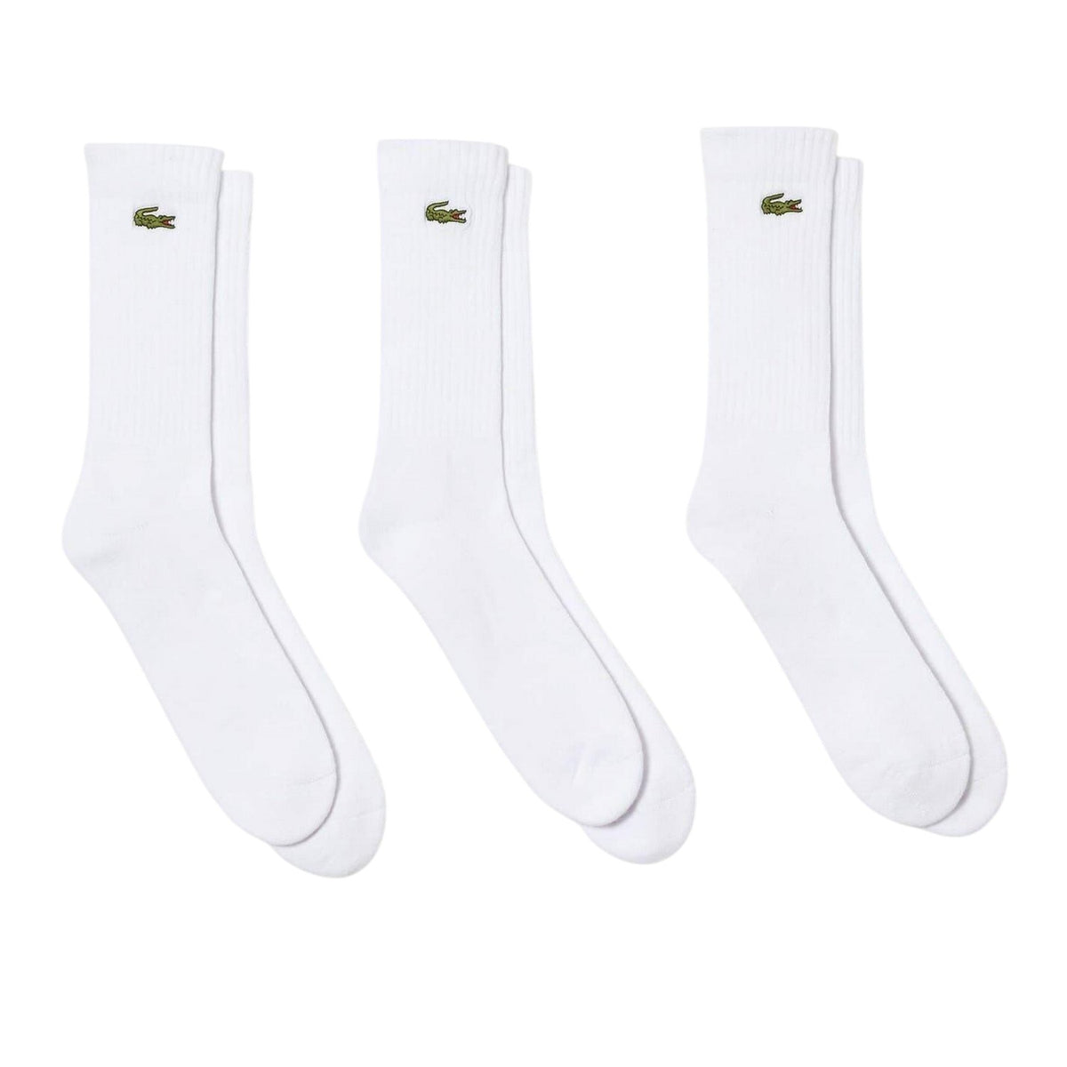 White - Front - Lacoste Unisex Adult Logo Cotton Crew Socks (Pack of 3)