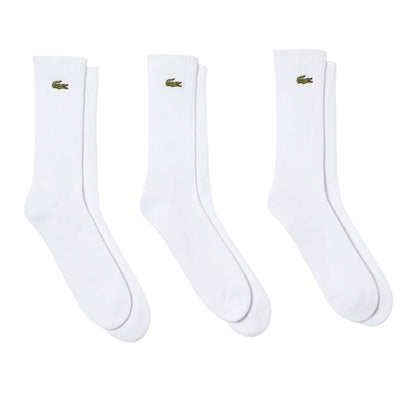 White - Front - Lacoste Unisex Adult Logo Cotton Crew Socks (Pack of 3)