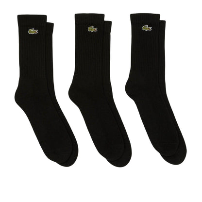 Black - Front - Lacoste Unisex Adult Logo Cotton Crew Socks (Pack of 3)