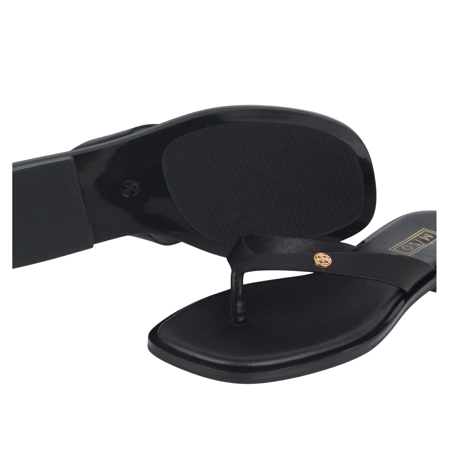Black - Side - Miso Womens-Ladies Toe Post Flat Sandals