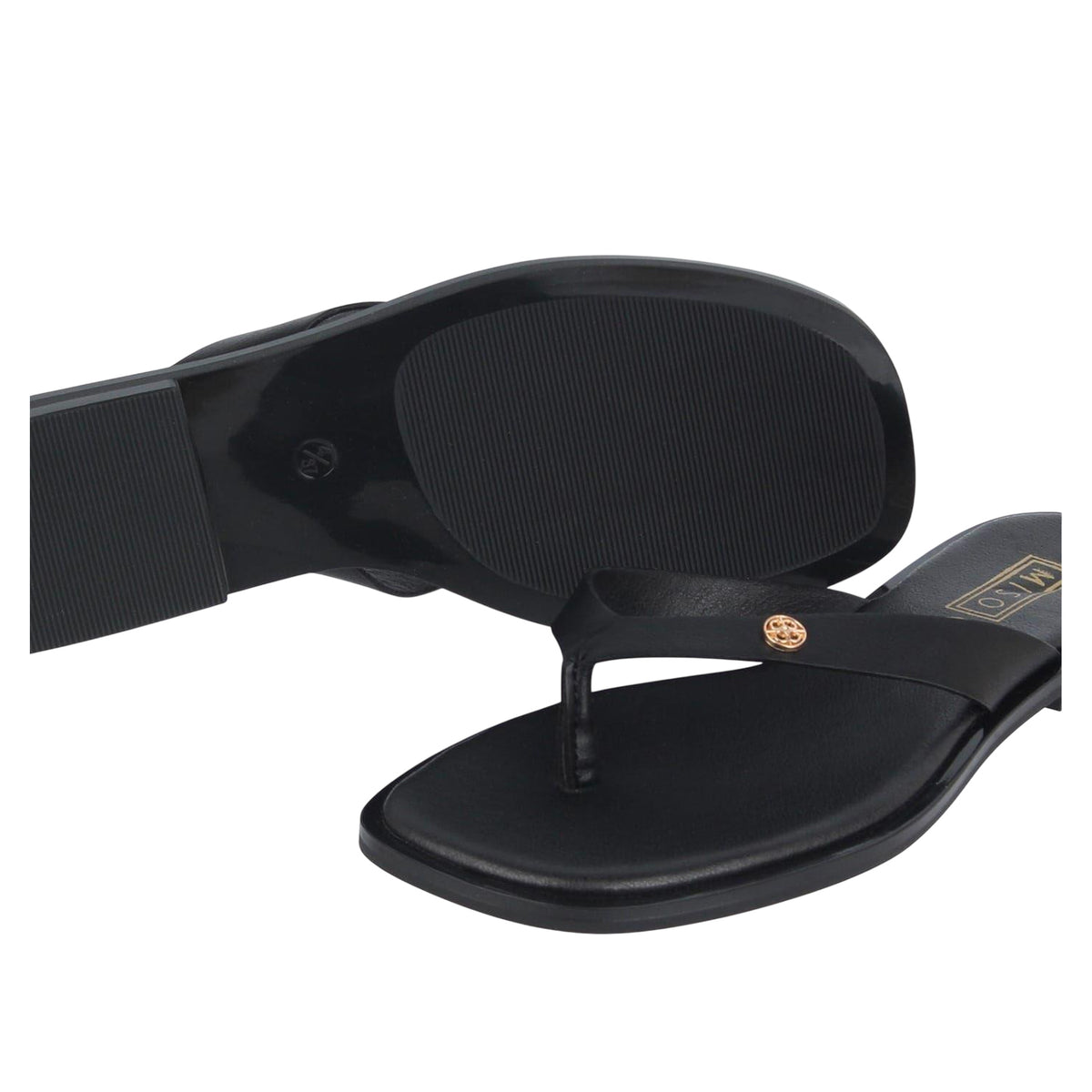 Black - Side - Miso Womens-Ladies Toe Post Flat Sandals
